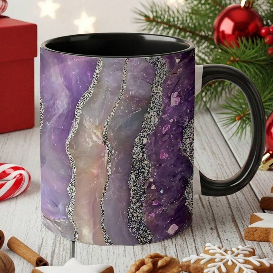 1 Natural Agate And Amethyst Crystal Coffee Cup - Marble Pattern Stone Cup, Reusable Dishwasher Gift, Suitable For Home, Office, Birthday, Housewarming - Elegant Mineral Beverage Cup (Agate Inspiration) - 黑色 - 查看 1