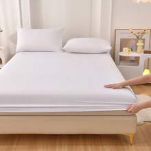 1pc Solid Color Brushed Fitted Sheet, Soft & Breathable Bedding, For Single/Double/Queen/King Size Bed - White - View 18