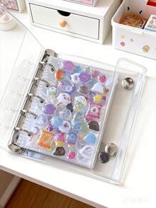 1个M5高透明便携式活页夹，简约5孔双扣软皮活页夹，适用于日记本、活页套装、透明内页替换装、PP材质替换页、密封笔记本、贴纸笔记本、照片收纳袋、韩流照片收纳文件夹、活页内页、贴纸活页夹 - 彩色 - 查看 6