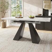 Table multifonction extensible télescopique 99-159*74 cm – Pour cuisine, salle à manger, bureau à domicile et salon – Grand plan de travail, design flexible – Plateau blanc, pieds en colonne - Blanc + MDF + Métal-1 - Voir 3