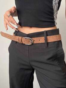 1pc Vintage Solid Color Velvet Leather Rivet Belt, Punk Style Suitable For Jeans, Minimalist Design Women's Belt For Daily Wear