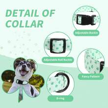 1pc Adjustable St. Patrick's Day Themed Lucky Pink & Green Clover Dog Collar, Quick Release Safety Buckle, Breathable, Fits Small/Medium/Large Dogs, Rust-Resistant Metal Ring, Ideal Small Dog Birthday Gift - Mint Green - View 3