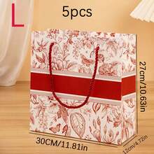 1/5pcs Vintage Red Gift Bags, Holiday Tote Bags, Floral Paper Bags, High-End Souvenir Gift Bags, Party Favor Packaging Bags, Wedding Favor Bags, Valentine's Day Gift Bags, Easter Gift Bags, New Year Gift Bags