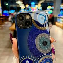 Sparkling Evil Eye Amulet Mystic Charm Protective Talisman Gift Idea High-End Fashion,Shockproof,Stain-Resistant And Durable Creative Glass Phone Case For IPhone 17/17Air/17Pro/17ProMax/16/15/14/14Plus/Pro/ProMax/13/12/11/Pro/ProMax,The Perfect Festival Gift - 黑色 - 查看 2