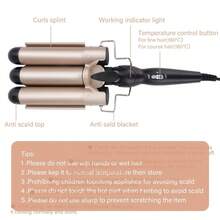 1pc 22mm 25mm Wavy Curling Iron, 3-Barrel Crimping Waver, Big Wave Curler, Slouchy Corn Curly Hair Styling Tool - Champagne - View 4