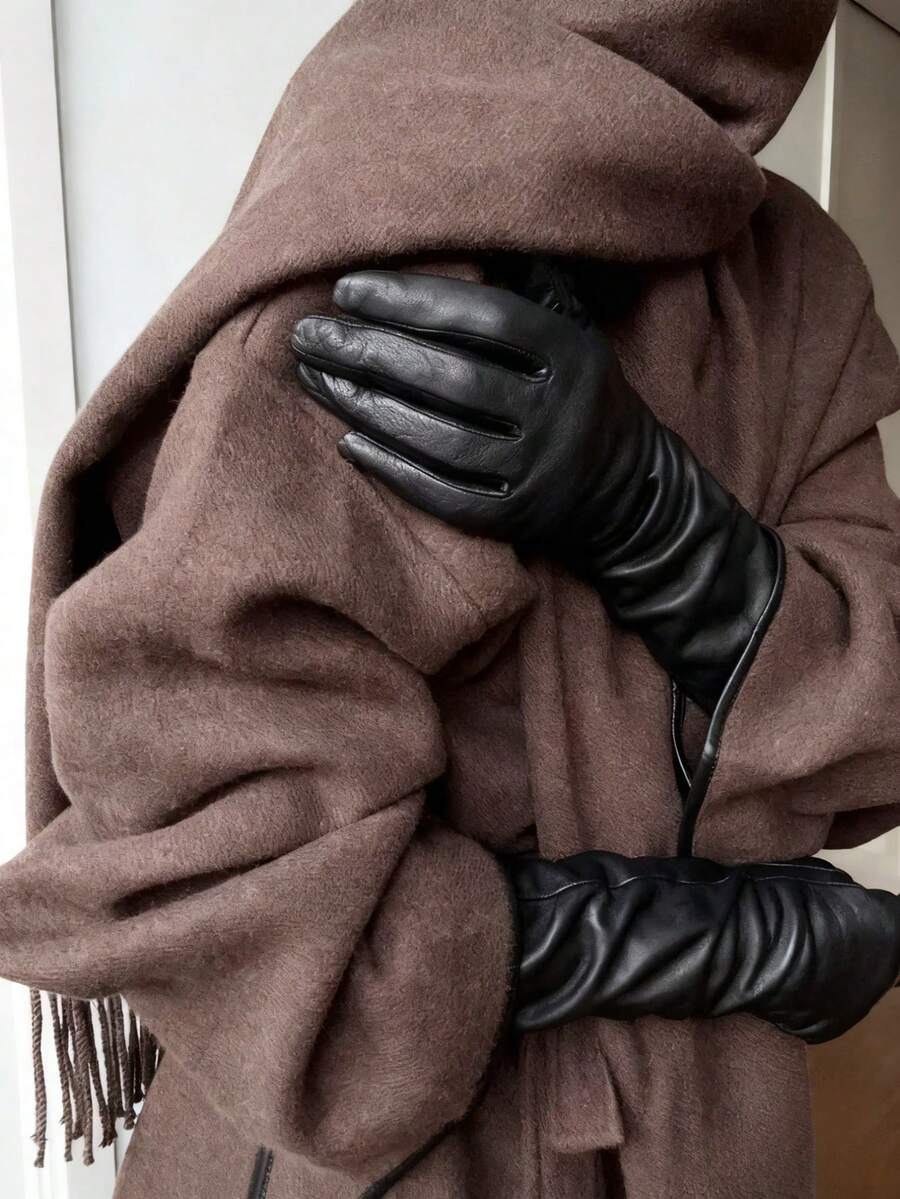 1 Pair 50cm Women's Long Leather Gloves, Warm PU Long Arm Sleeves Suitable For Daily Wear, Street, Party, Holiday, Cosplay, Valentine's Date - A - View 1