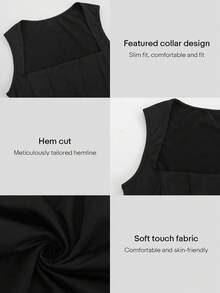 UMII 女士黑色无袖束身胸衣上衣和七分紧身裤套装，修身方领两件套，休闲约会夏季套装 - 黑色 - 查看 8