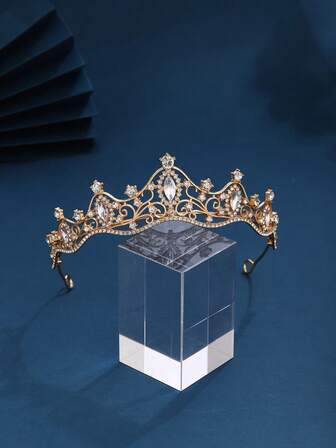 1pc Geometric Pattern Party Faux Crystal Bridal Crown, Versatile Wedding Birthday Party Hair Accessory