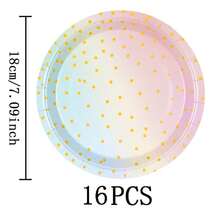 7/9 英寸复古渐变金色波点一次性餐盘套装，派对餐盘，一次性纸盘，纸杯，餐巾纸，适用于婚礼、订婚、生日、婚宴餐具 - 彩色 - 查看 7