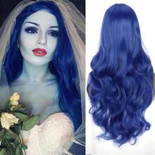 Peluca rubia ombre con raíces oscuras, ondulada natural, larga, rizada, peluca sintética para mujeres, cosplay,, uso diario - Azul índigo - Ver 8