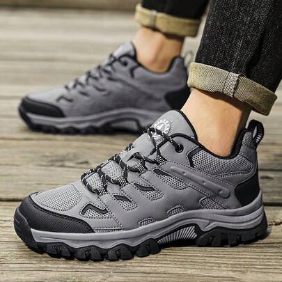 Outdoor Lace-Up Hiking Shoes, Breathable Non-Slip Casual Shoes