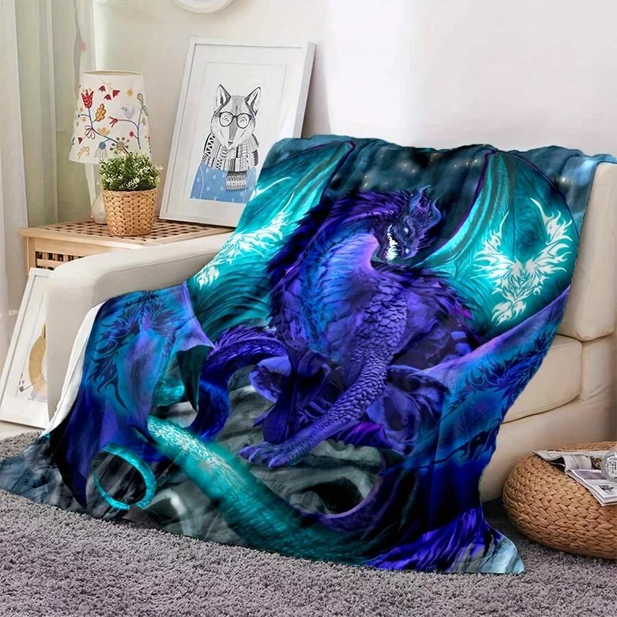 Colorful Dragon Pattern Flannel Throw Blanket Soft Cozy Lightweight Warm For Bedroom Sofa Couch Bed Decoration Teen Gifts - 款式4 - 查看 1