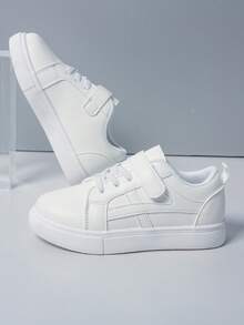 儿童时尚简约魔术贴校园休闲运动鞋，春秋季 - 白色 - 查看 4