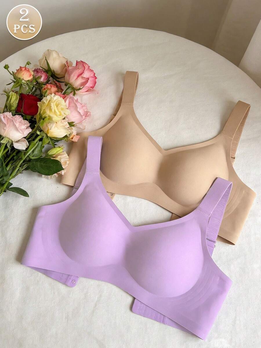 2pcs/Set Minimalist Comfortable Sports Bras For Women, Wireless, Solid Color - Multicolor - View 1