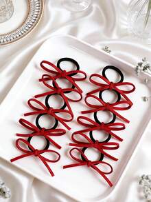 10-Piece Handmade Colorful Bow Hair Ties For Girls, Perfect For Everyday Wear.