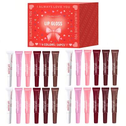 Premium Gift Set 24PCS/Box Lip Gloss Set For Long Lasting Moisturizing And Lip Color Modification, Gift For Women, Valentine's Day Gift, Mother's Gift