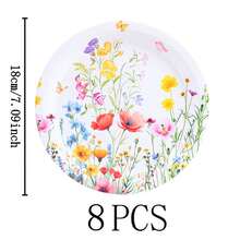 Blumenmuster Einweg-Geschirr Set, 18/23 cm Party Teller, Einweg Pappteller und Becher geeignet für Feiertage, Hochzeiten, Verlobungen, Geburtstage, Partys, Feierlichkeiten - Verschiedenfarbig - Übersicht 11