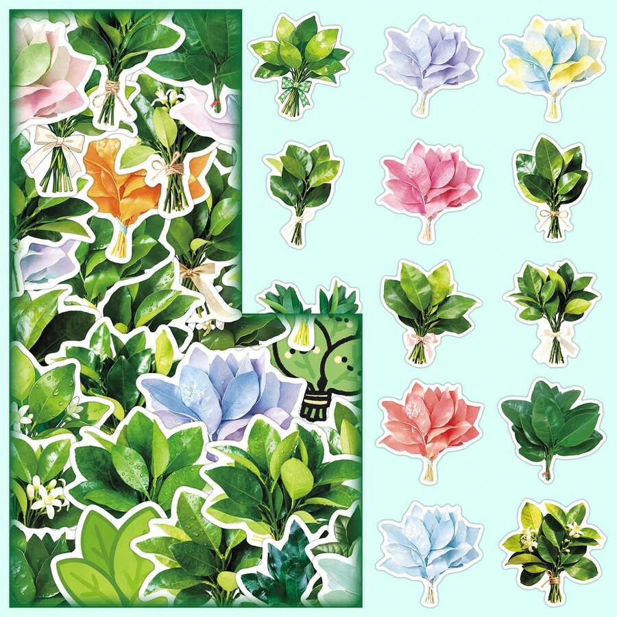 50pcs Minimalist Plant Yuzu Leaf Traditional Culture Blessing Decorative Stationery Envelopes, Bookshelf Stickers - Multicolor - View 1