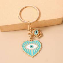 1pc Women's Alloy Devil's Eye & Heart Palm Keychain, Fashionable Personalized Accessory Bag Charm - Multicolor - View 14
