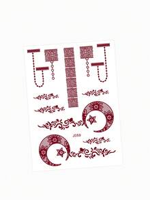 1pc Maroon Tattoo Stickers For Hand, Waterproof Temporary Tattoos For Women, Moon Design Henna Sticker For Festival Body Art - Burgundy - View 9