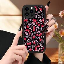 Funda de teléfono  de bambú alto negro con patrón de lazo de cereza compatible con 24 Ultra/S24 Plus/S24/S23 Ultra/S23 FE/A55/A54/A53/A52/A52S/A51/A50/A50S/A35/A34/A33/A32/A24/A23/A22/A21S/A20/A20S/A15/A14/A13/A12/A10S/A05S/A05/A03S/A03 - Multicolor - Ver 3