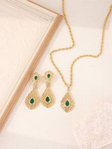 2pcs Women's Earrings & Necklace Jewelry Set, Vintage Palace Style, Rhinestone Inlaid, Middle Eastern Women's Festival Costume Accessories, Bridal Wedding Jewelry Set, Holiday Gift - Multicolor - View 5