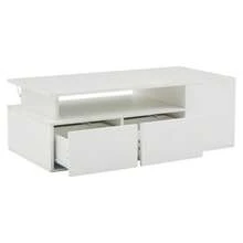 100*50*35cm LED Lighting Tea Table, Living Room Coffee Table, Sofa Table With 2 Drawers, Coffee Table With A Total Load Capacity Of 60kg, White Living Room Table With Plenty Of Storage Space - White - View 10