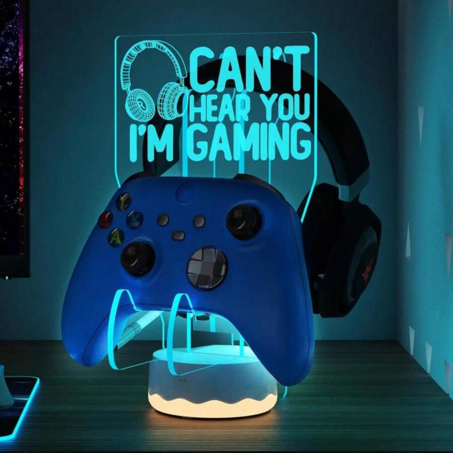 CoolGift Mart Light Up Headset And Controller Stand, 16 Colors 3D LED Lights Gamepad Headphone Holder With Remote Control, Game Controller Hanger For All Universal Gaming PC Accessories - ColorA - View 1
