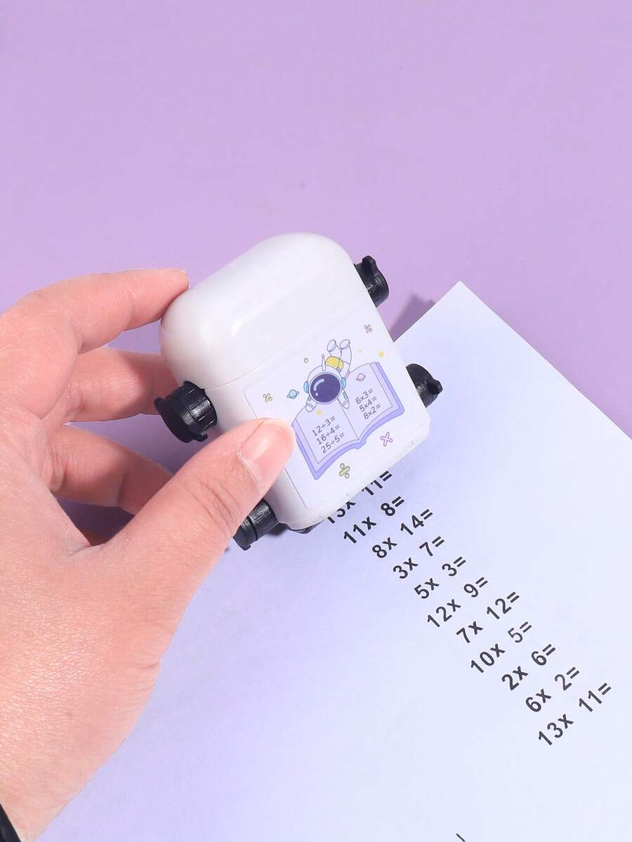 1 pieza, Sello de multiplicación aleatoria de doble rodillo, Herramienta de práctica de cálculo matemático para estudiantes, Suministros de aprendizaje para volver a la escuela - Multicolor - Ver 1