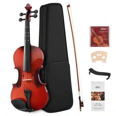 Violin 4/4 Full Size For Adults, Violin Set For Beginners With Hard Case, Rosin, Shoulder Rest, Bow, And Extra Strings (Imprinted Finger Guide On Fingerboard)