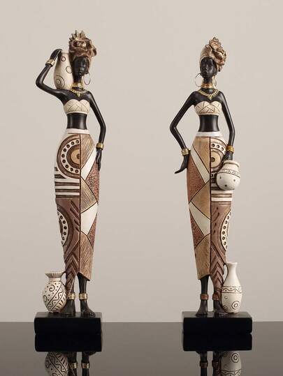 Easegen Home 34/22,5cm Vintage handbemalte Resin Boho Afrikanische Frauenfigur, geometrische weibliche Skulptur mit Pflanztopf Details, geeignet für Wohndekoration Regal, ganzjährig