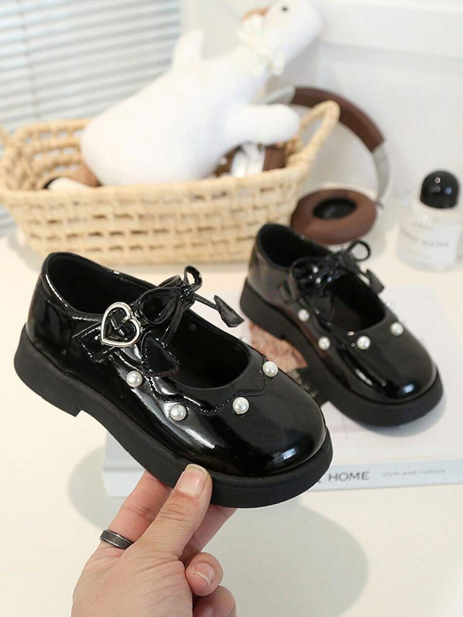 1 Đôi giày da nơ cho trẻ em, giày công chúa thời trang, giày biểu diễn mùa xuân/thu mới cho bé gái, giày đế mềm. - màu đen - Xem 1