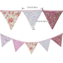 12pcs/Set Fabric Triangle Pennant Banner, Suitable For Birthday Party, Wedding, Bridal Shower, Outdoor And Home Decor - Multicolor - View 8