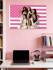 1件Katseye粉色美国国旗挂毯，3x5英尺，涤纶材质，带金属孔眼，单面印花，适合卧室、工作室装饰 - 粉色 - 查看 4