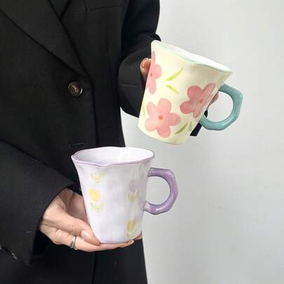 Handpainted Floral Ceramic Mug, High-Quality Water Cup For Home, Office, Coffee, Breakfast, Tea