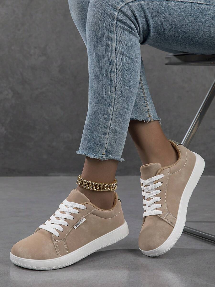 2026 New Women's Fashion Casual Shoes, Minimalist Lightweight Soft Sole Lace-Up Sneakers - Khaki - View 1