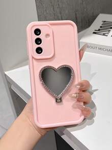 1个时尚渐变边框手机壳，带心形折叠支架，兼容苹果11/11 Pro Max/12/12 Pro/12 Pro Max/13/13 Pro/13 Pro Max/14/14 Plus/16 Pro Max/17 Pro Max、三星Galaxy S25 Edge、红米14C、摩托罗拉Moto G系列、Realme C55 - 粉色 - 查看 2
