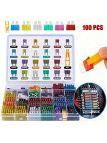 60pcs [Auto Fuse Kit] Standard And Mini Blade Auto Fuse Assortment Kit| Fuses Automotive For Marine, RV, Camper, Boat, Truck - 汽車絲插件-60個 - 查看 1