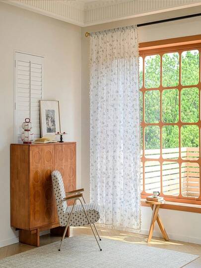 1 pieza Nuevo cortina de diseño elegante con encaje de flor de lila blanco de algodón para casa de campo, villa, balcón, sala de estar, dormitorio, estilo fresco