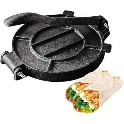 Prensa de Tortilla de Hierro Fundido Máquina para Tortillas y Quesadillas Antiadherente Resistente 19.5cm, Herramienta Prensa de Burrito Taco para Hacer Omelette Tacos Chapati Roti Pan en Cocina Hogar,38259313