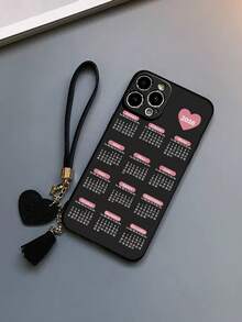 1个带装饰配件的2026年日历图案直边镂空彩绘加厚防震手机壳，新款皮革心形腕带DIY手机壳吊坠，短款腕带吊坠兼容、Galaxy和Redmi手机 - 彩色 - 查看 4