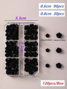 無味 120入 8mm+6mm 極光山茶花/玫瑰樹脂美甲飾品（透明/白色/黑色混色），簡約可愛設計，高光澤 3D 平底易貼附；適用於婚禮、節日及各種場合，可用於美甲設計（兼容梯形、法式杏仁、長/短、橢圓、方型指甲）與珠寶手工、畢業帽裝飾、手機殼 DIY；風格涵蓋日韓與歐美，四季通用美甲飾品，適合女性與兒童 - 彩色 - 查看 16