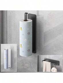 1pc Wall-Mounted Paperless Kitchen Paper Towel Holder, No Drill Paper Towel & Cling Film Storage Rack - Multicolor - View 8