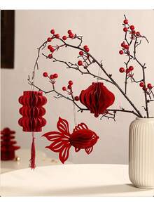 Conjunto de 2 lanternas em formato de favo de mel, representando o Ano do Coelho de 2026, para pendurar na porta. Decoração para o Ano Novo Chinês, incluindo lanternas, enfeites com nós chineses, enfeites vermelhos para pendurar, ideais para atrair boa sorte e boas energias para o Ano Novo. - Multicolorido - Ver 3