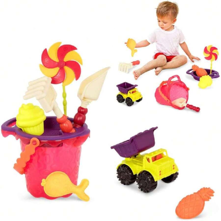 B. Toys – Camión volquete Grande y Juguetes para la Arena – 10 Juguetes de Playa y arenero – Camión, balde, Pala y más – Juego de Verano para niños pequeños, niños – 18 Meses + – Coastal Cruiser,38260525 - Multicolor - Ver 1