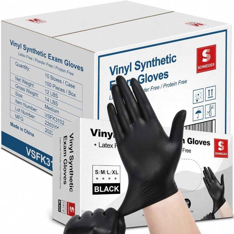 Schneider Vinyl Synthetic Exam Gloves, 4 Mil, Latex Free Disposable Gloves For Medical, Cooking, Cleaning, And Food Prep Christmas Decor, Holiday Decor, Christmas Tree Ornaments, Winter Holiday Decor, Christmas Gifts,New Year Gifts,New Year Decorations - 07 黑色(大 1000) - 查看 1