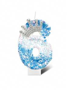 Ombre Blue Crystal Crown Numbered 0-9 Birthday Princess Theme Party Cake Decorative Candles - Blue - View 19