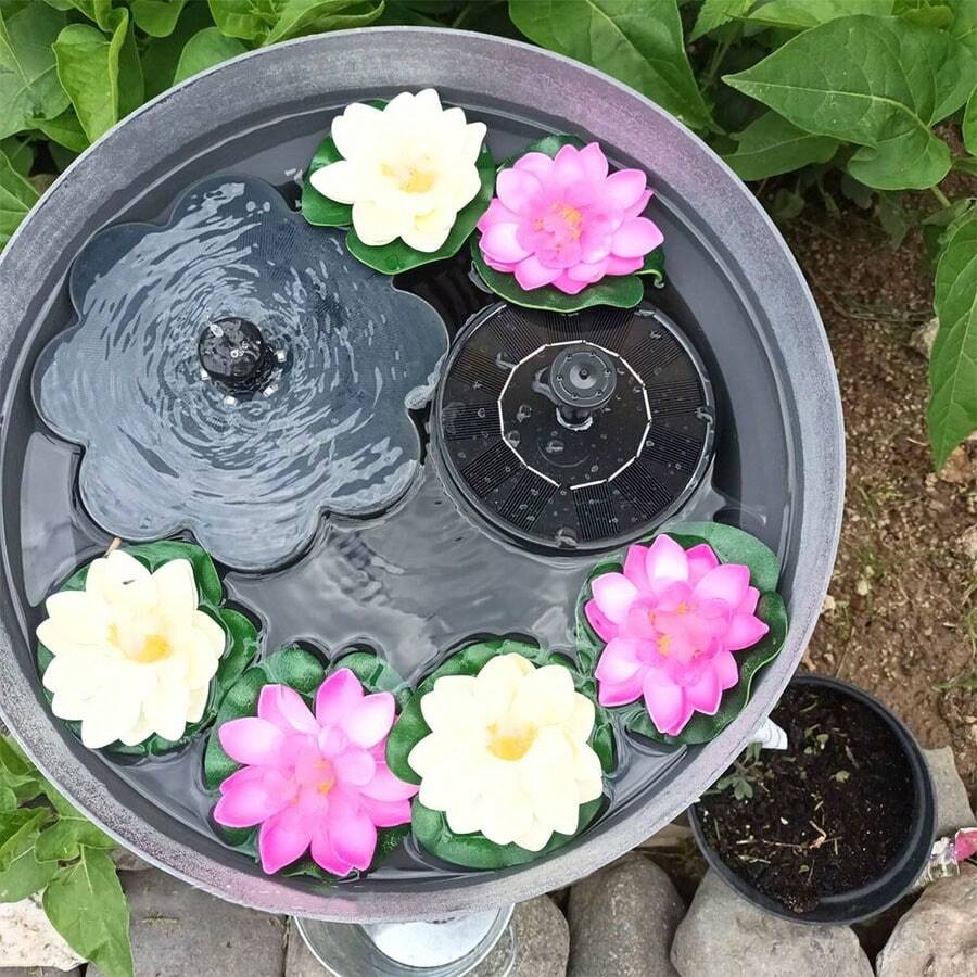 2朵人造漂浮莲花，带荷叶，适用于湖泊、池塘、游泳池、水族箱装饰，也可用于家庭花园、庭院、池塘装饰。 - 彩色 - 查看 1