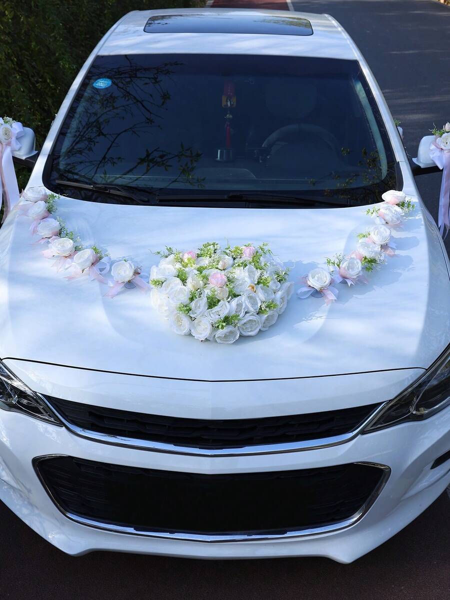 1 Set Wedding Car Decoration Kit, Wedding Flower Garland, Car Decor For Wedding Ceremony