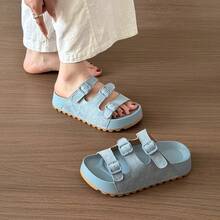Sandalias de Playa Antideslizantes para Mujeres, Uso al Aire Libre, Verano 2025 Nuevas Zapatillas  de Suela Gruesa que Aumentan la Altura - azul claro - Ver 3